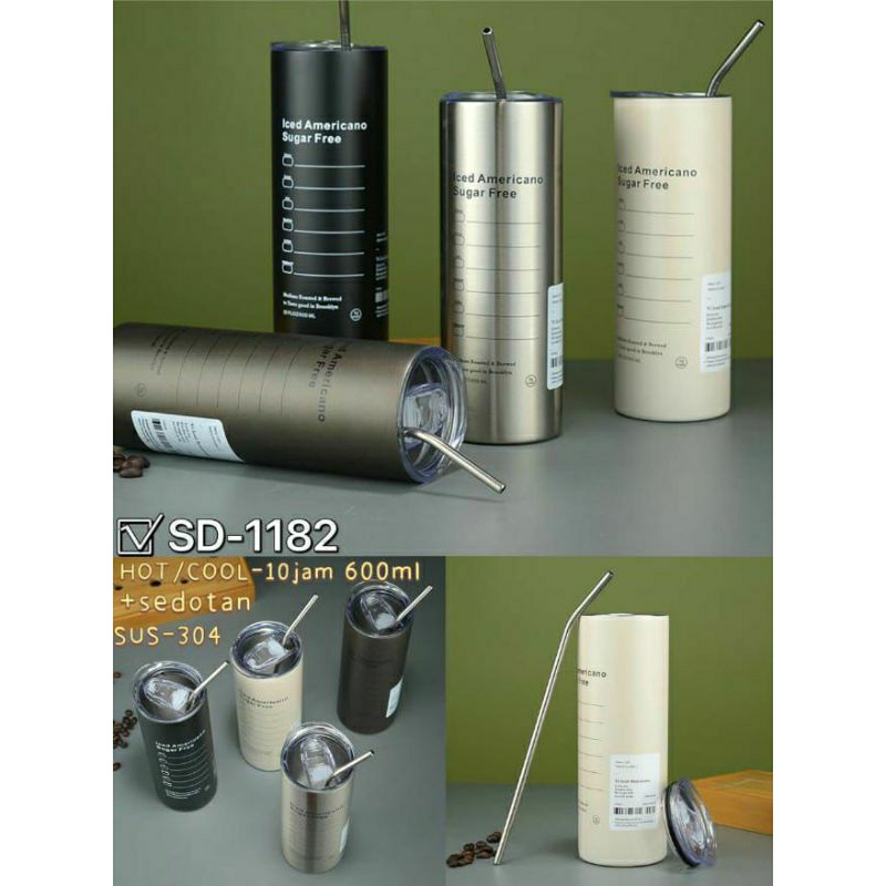 	 TUMBLER AMERICANO 1183 - Mug kopi stainless stell dengan sedotan 600ml	