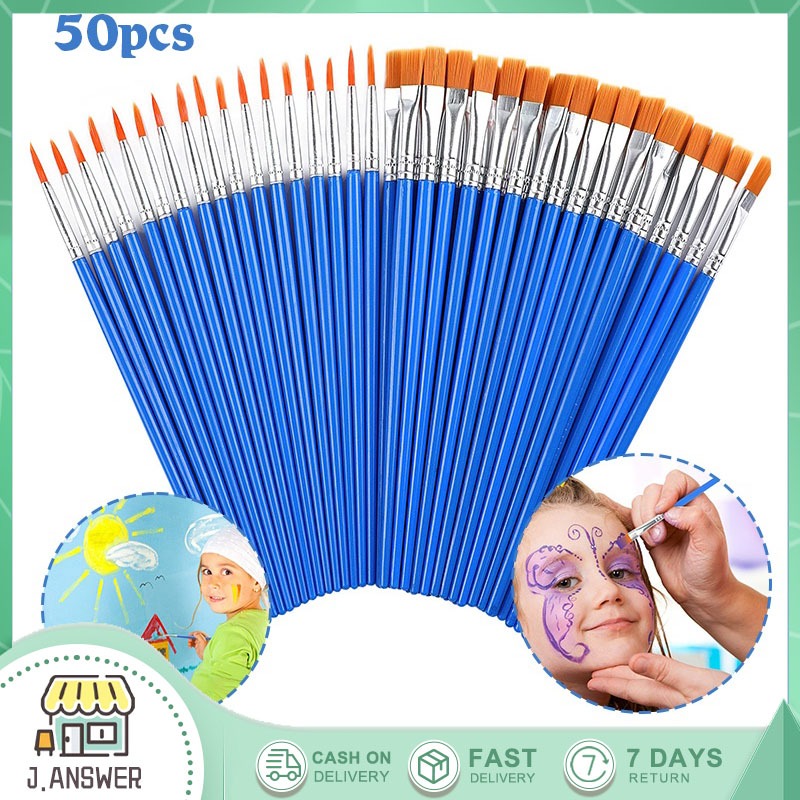 

50PCS Kuas Lukis Akrilik Bulu Nilon Cat Air / Minyak Set Paintbrush Ujung Pointed Dan Flat - Artist Paint Brush