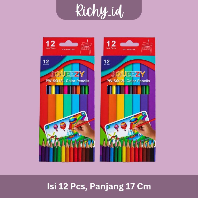 

1 set 12 warna pensil warna squeezy / pensil warna high premium isi 12 pcs