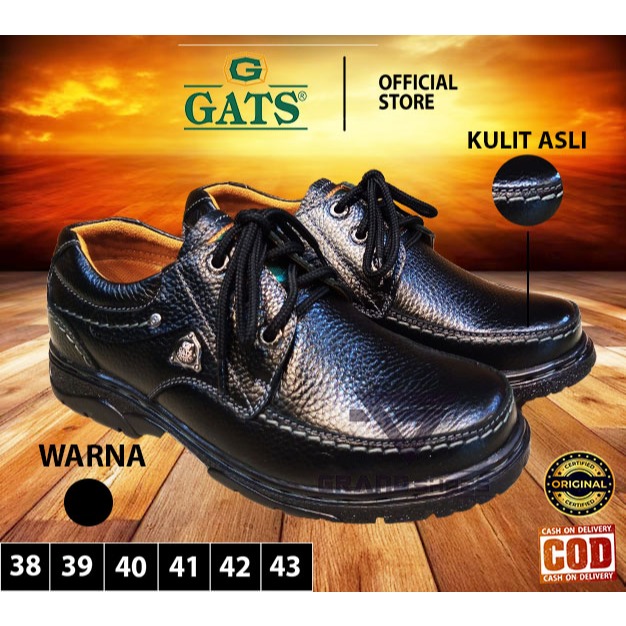 GATS Sepatu pantofel tali kulit asli sol tebal formal formil casual kasual pria cowok cowo original