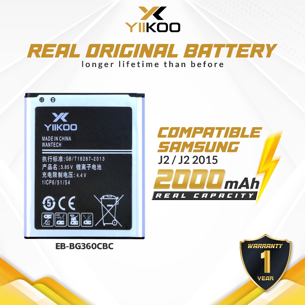 YIIKOO Baterai Samsung Galaxy J2 2015 J200 EB-G360BBE EB-BG360CBE EB-BG360CBC SM-J200G SM-J200F Batr