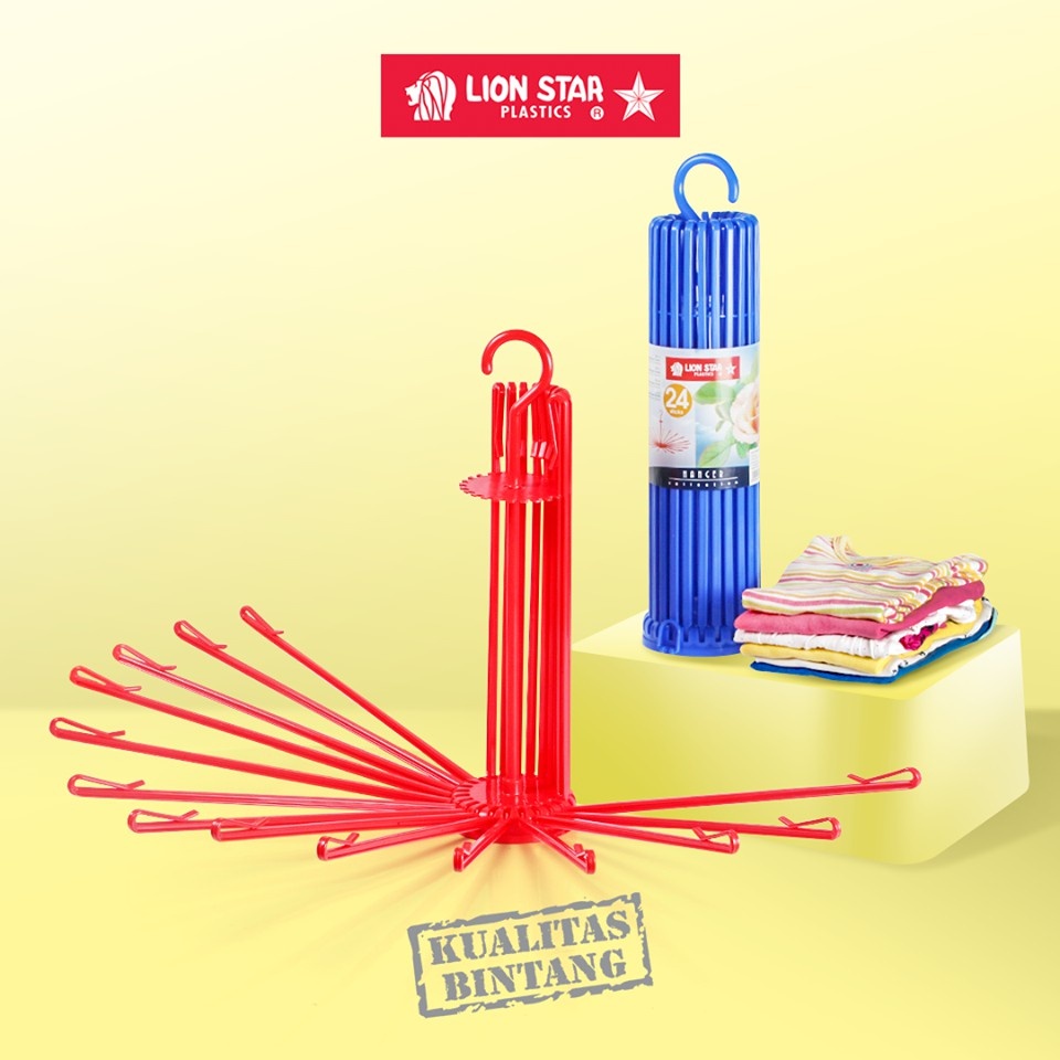 Jemuran Bulat Folding Hanger Folding Lion Star 30 Stik Jemuran Baju Bayi Jemuran Plastik Gantungan B
