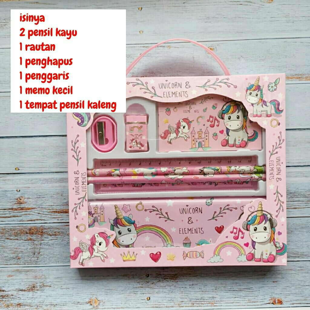 

paket alat tulis study set stationary stationery set karakter Unicorn Kuda Tanduk