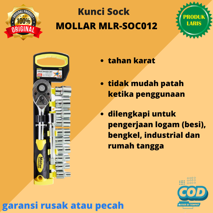 engkol kunci sock shock set sok set lengkap original Ratchet Set 12 Pcs 1/2 Inch 24T Crv kunci sok m