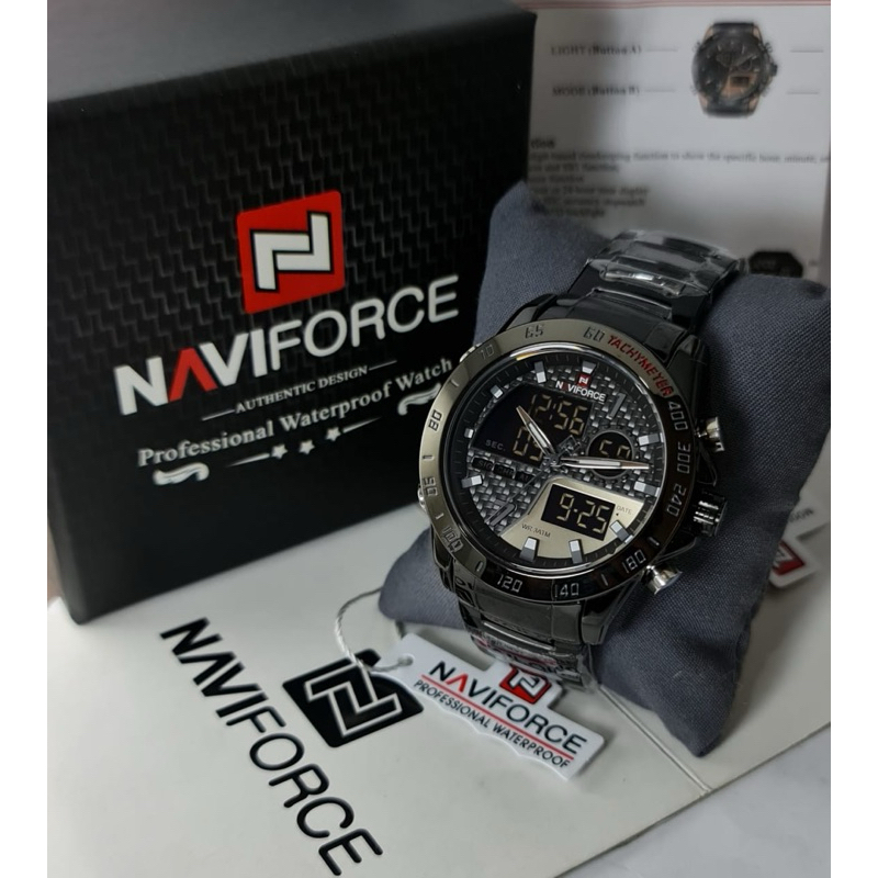 ( BISA COD ) Jam Tangan Pria NAVIFORCE NF-9171 9171 Original Rantai Stainless Steel Double Time Jam 