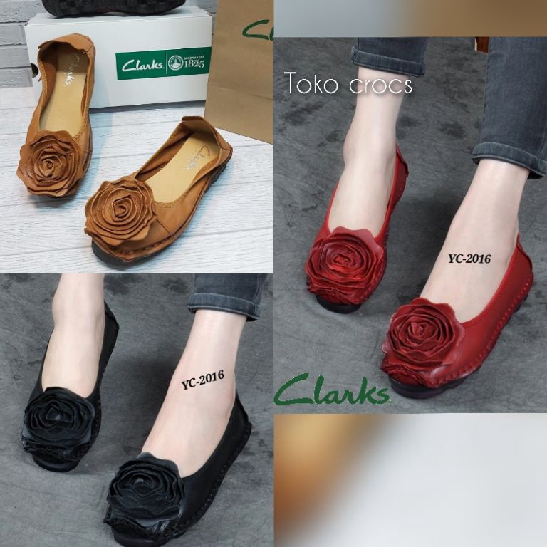 Model Baru Sepatu wanita Clarks big Rose bunga besar Clarks bunga besar full leather  sepatu kulit c