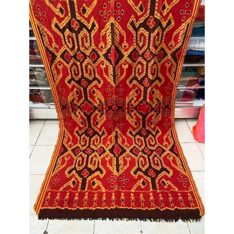 kain tenun blanket motif toraja warna merah gold - kain tenun ikat etnik jepara toraja
