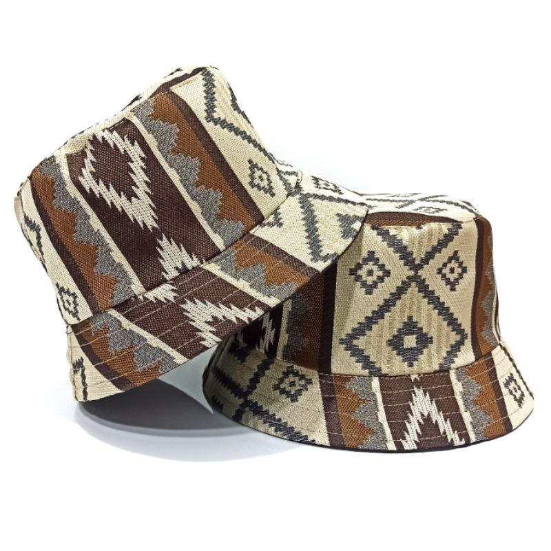 Topi Bucket Etnik Tenun Lurik Ethnic Indonesia Kain Songket Ulos Ulap Gringsing Anyam Tapis Tradisi 