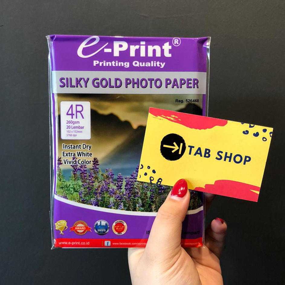 

Ready Ekonomis TAB SHOP EPRINT SILKY GOLD PHOTO PAPER 4R 26 GSM 2 SHEETS EPRINT KERTAS FOTO TEKSTUR EMAS 4R 26 GSM 2 SHEETS