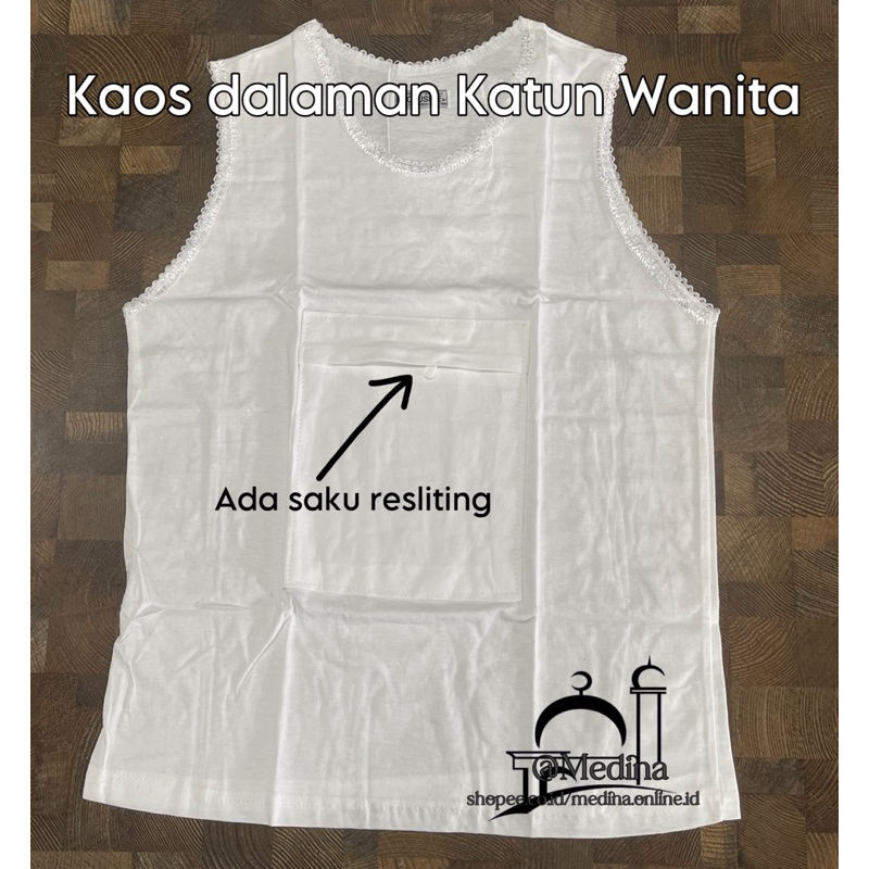 Kaos Singlet Wanita berkantong / Kaos Daleman Wanita Putih / Kaos singlet haji umroh Wanita / Kaos S