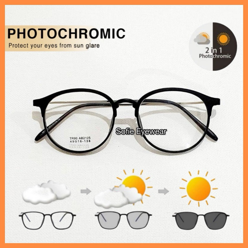 Kacamata Minus Lensa Photocromic Pria Wanita | Kacamata Normal, Minus | Frame Kacamata Bulat