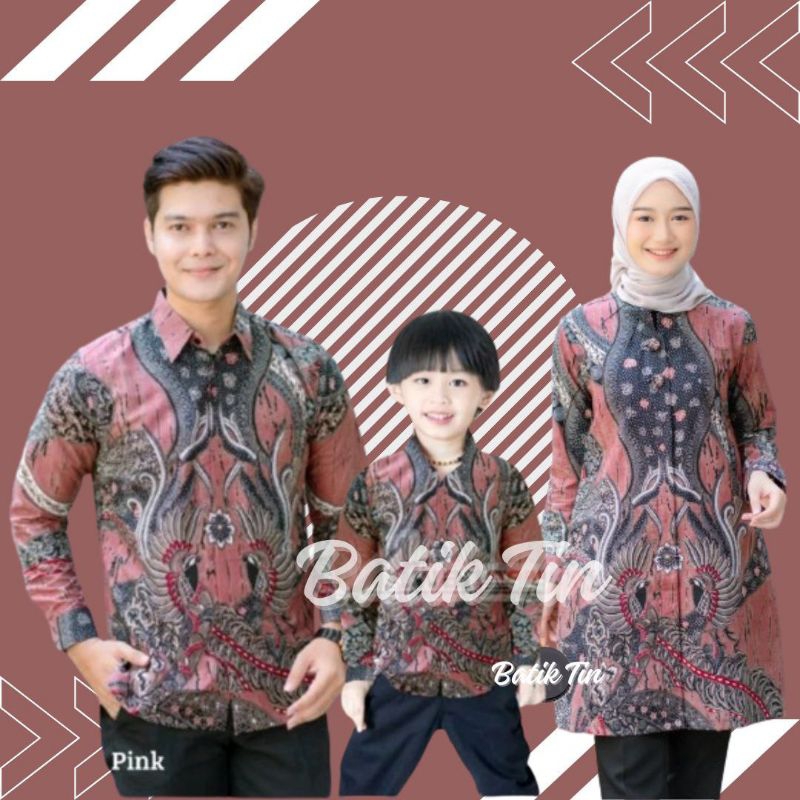 TERBARU Couple Sweet || Couple Batik Keluarga || Baju Batik Ayah Ibu dan Anak Cowok  Warna Dusty Pin