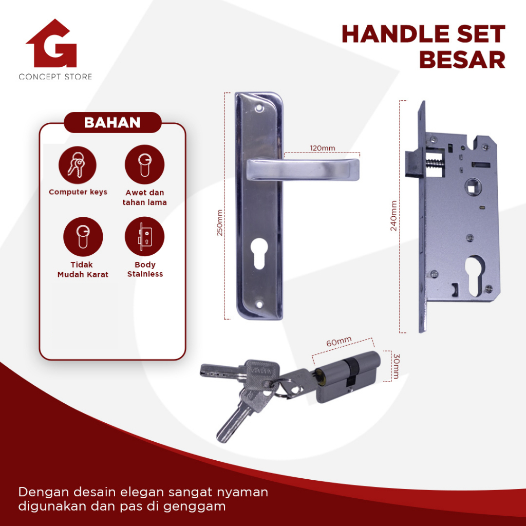 Gagang Pintu Set Besar Handle Pintu  Kunci Pintu 25cm