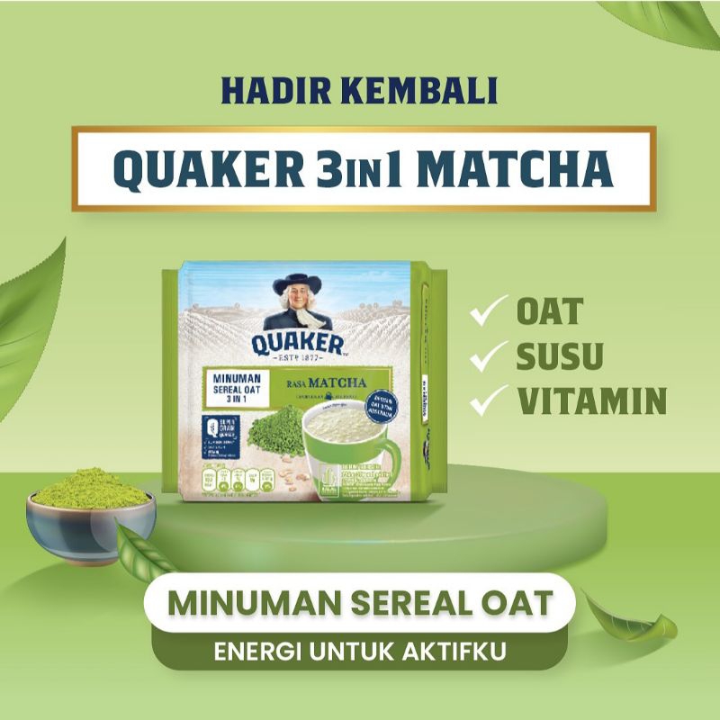 

Quaker Sereal Instan Rasa Matcha (8 x 28gr)/Susu Oat 3 in 1Quaker Matcha