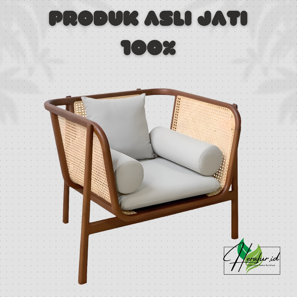 Kursi Sofa single seat Rotan Jati Minimalis