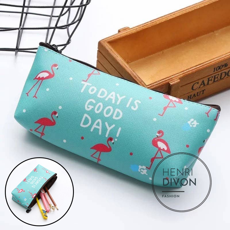 

Tempat Pensil Flamingo Pencil Case Today Is Good Day Stationary Pouch Alat Tulis Korean Style