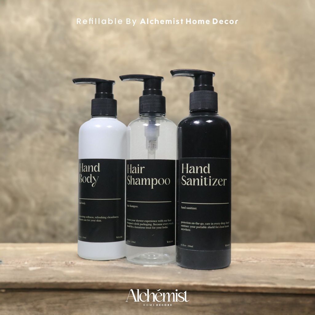 BOTOL PLASTIK 250ML PUMP FREE STICKER MINIMALIS AESTHETIC / BOTOL REFIILLABLE REFILL PUMP 250ML FREE