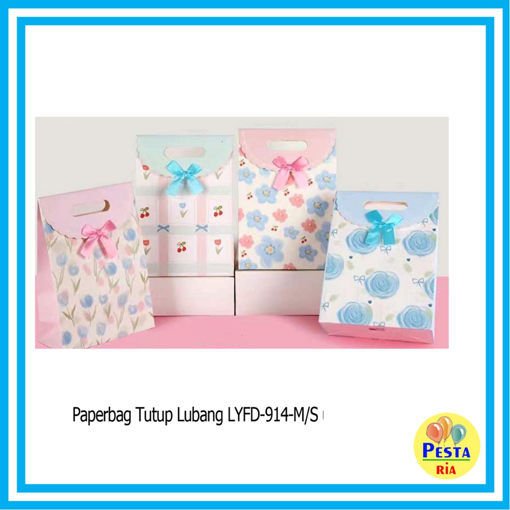 

Murah!! (1Pcs) Paperbag Pita Tutup Fancy uk (S), paperbag tutup lubang motif, paperbag bungkus kado, paperbag Pita