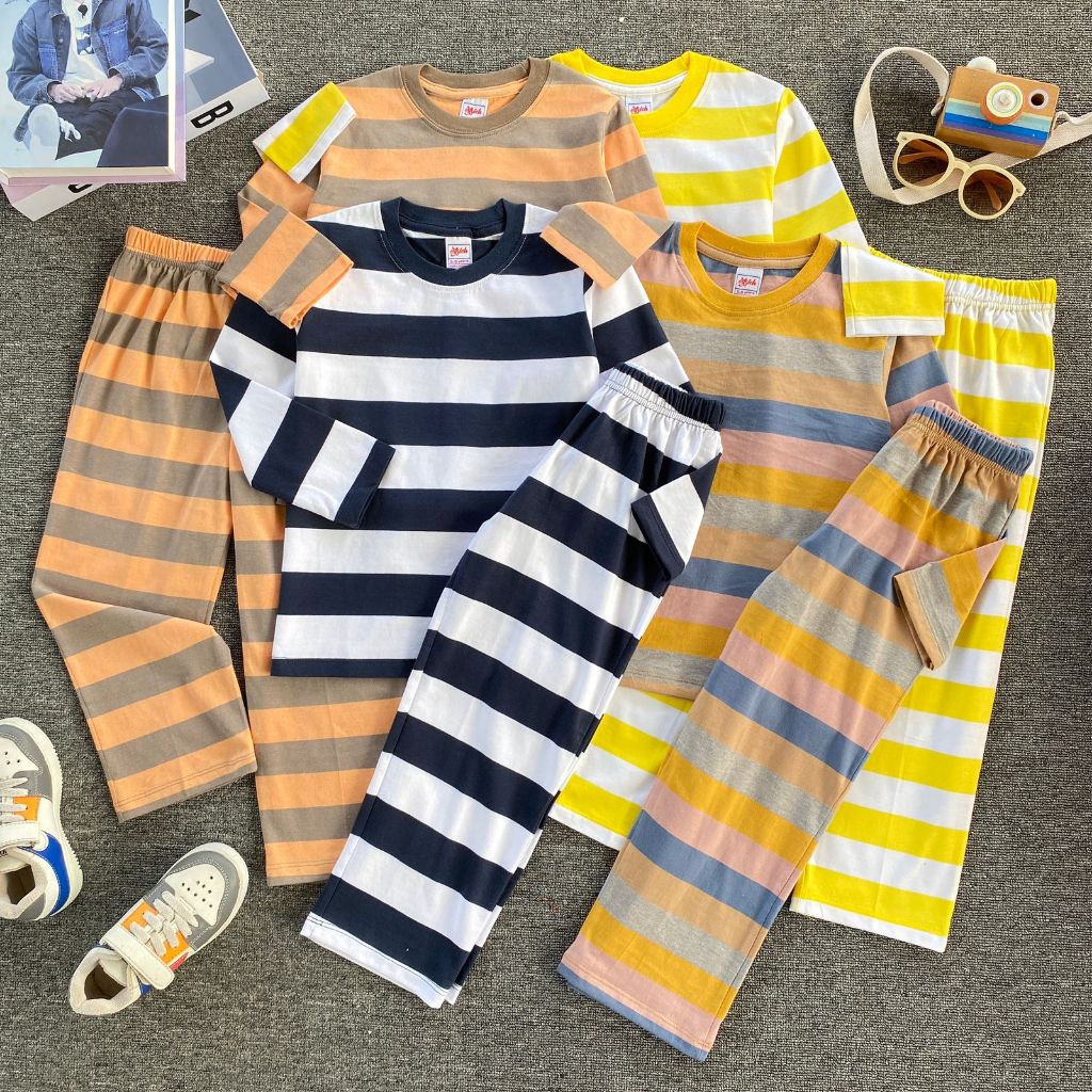 	 OSTRICH Setelan Salur Tangan Panjang Setelan Salur Anak Laki-Laki 4-10 Tahun Setelan Garis Garis Anak Unisex Setelan Anak OSSETL002	