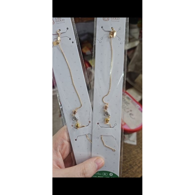 Gelang rantai chain love kolong besar hollow emas asli mas muda 375 mata putih