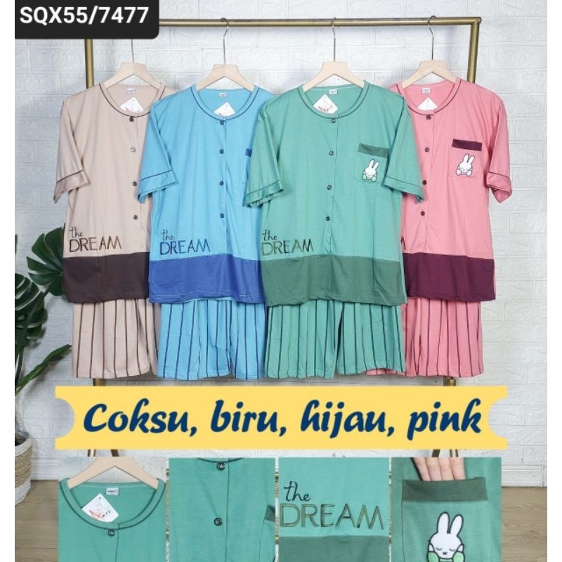 SETELAN BABYDOLL AMRO 7477 LABEL PUTIH STQX 3/4 JUMBO