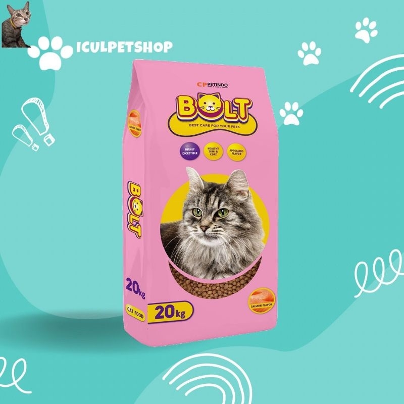 Makanan kucing dry food bolt salmon kibble bulat 20kg 1 karung cat food dryfood makanan anak kucing