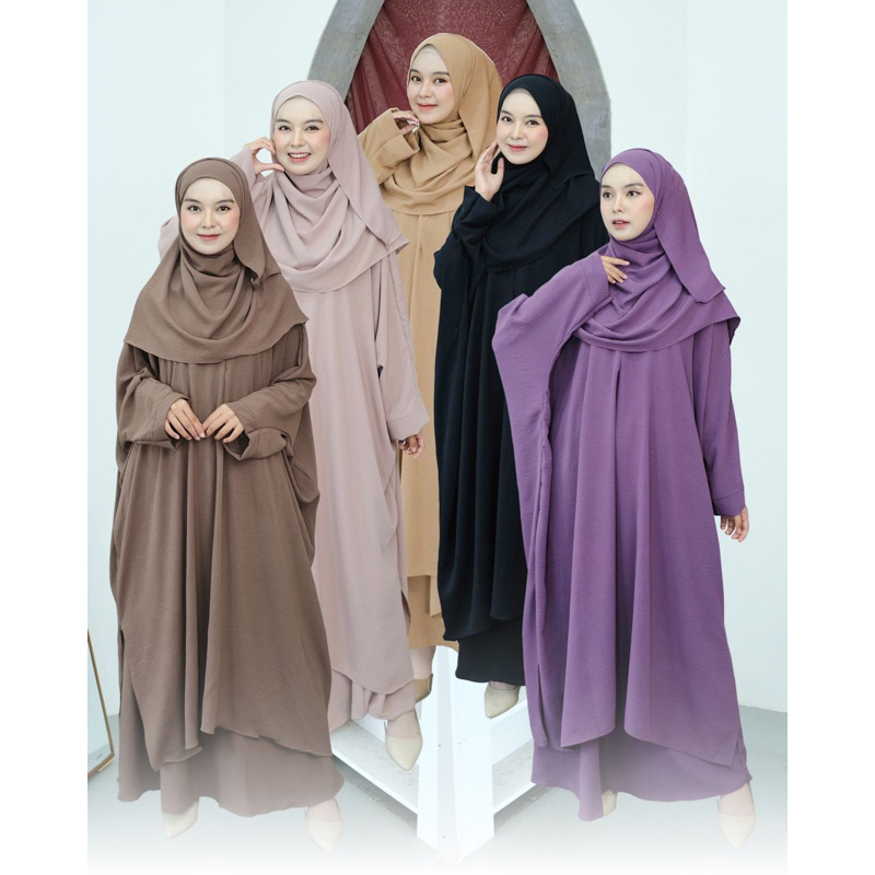 Lesti Set Gamis Model Terbaru Baju Syar’i + Phasmina Bahan Crinkle Airflow Premium
