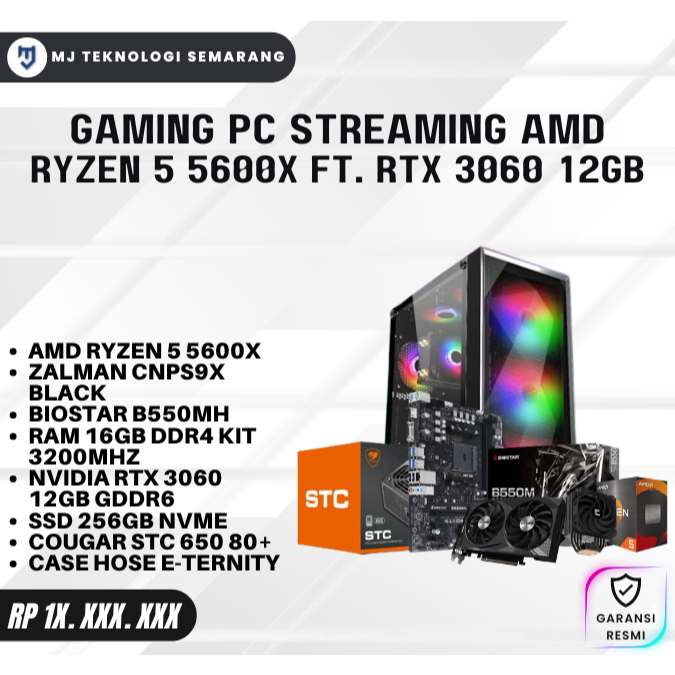 Gaming PC Streaming AMD Ryzen 5 5600X 16GB RAM RTX 3060 12GB Lancar Multitask Editing.