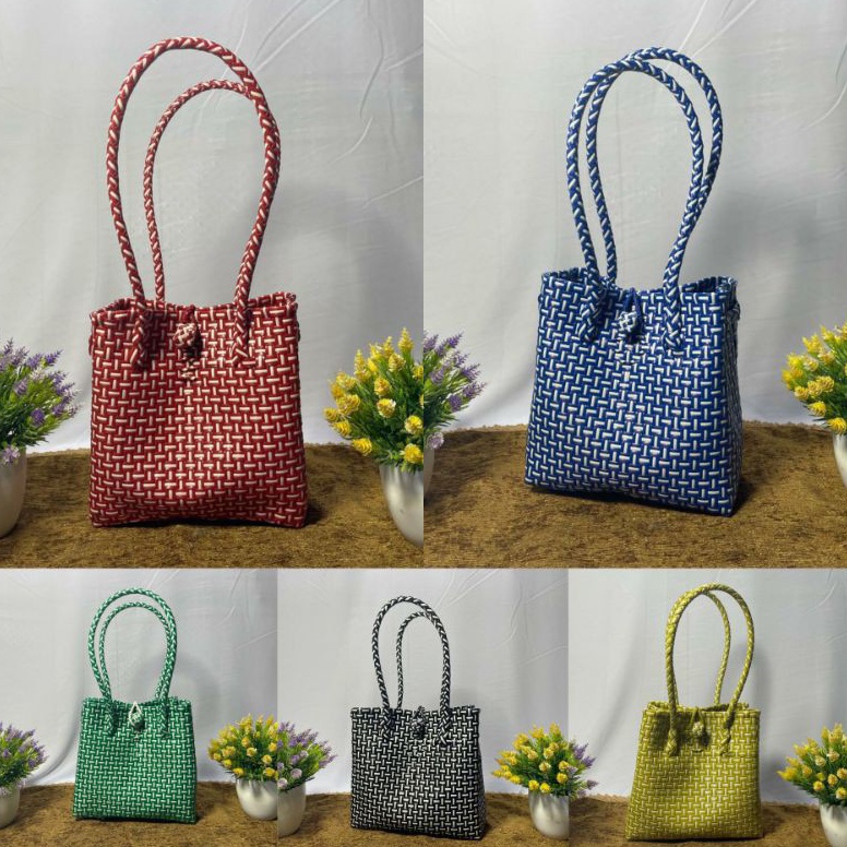 ART W36R Tas Jali Wanita Anyaman Plastik LURIK Warna Garis Putih  Tas Jalan Jalan Jali Anyaman  Tas 