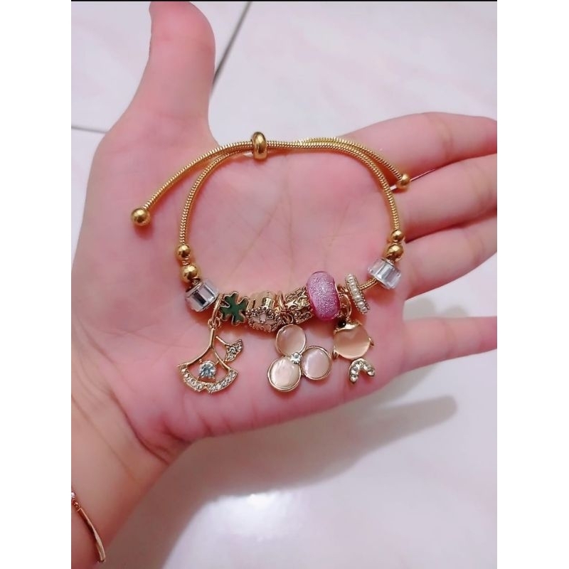 gelang serut titanium gelang Pandora anti karat variasi