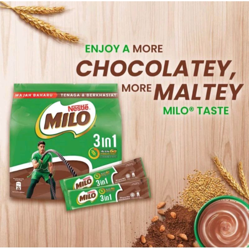 

NESTLE MILO 3in1 Activ-Go Bubuk Malt Coklat Malaysia (33g x 18 sachet)