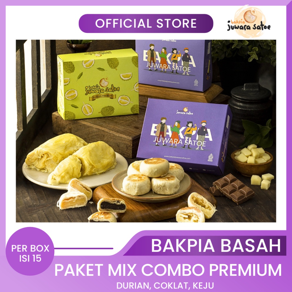 

Promo Sekarang BAKPIA JUWARA SATOE 3 Box Paket Mix Combo Bakpia Basah Durian Coklat Keju Oleh Oleh Khas Jogja