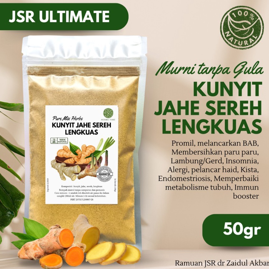 

Harga Terbaik Kunyit Jahe Sereh Lengkuas Bubuk Murni JSR Ultimate Herbs Time