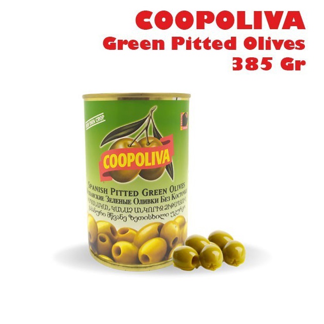 

Supreme COOPOLIVA Green Pitted Olives Buah Zaitun Hijau Utuh 385 Gr