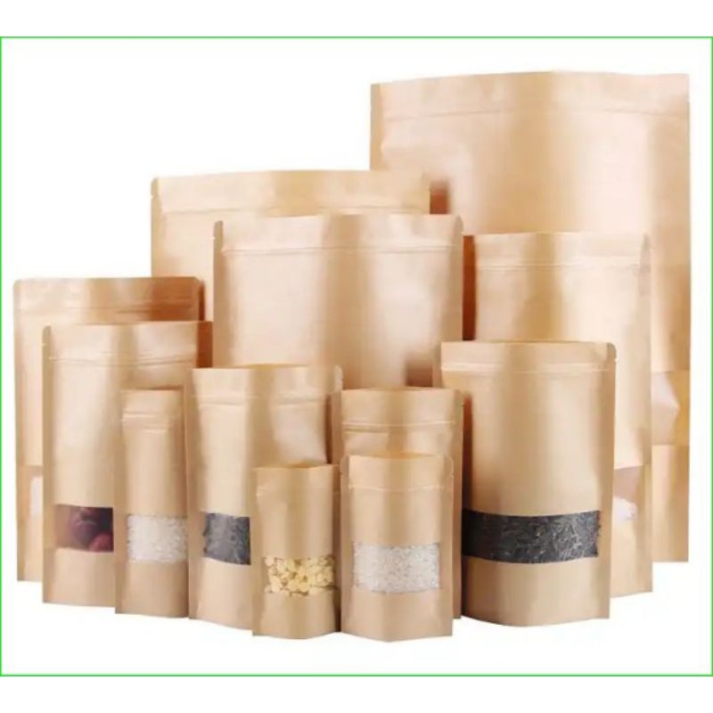 

Kraft paper bag brown Standing pouch 20*30 windows termurah berkualitas