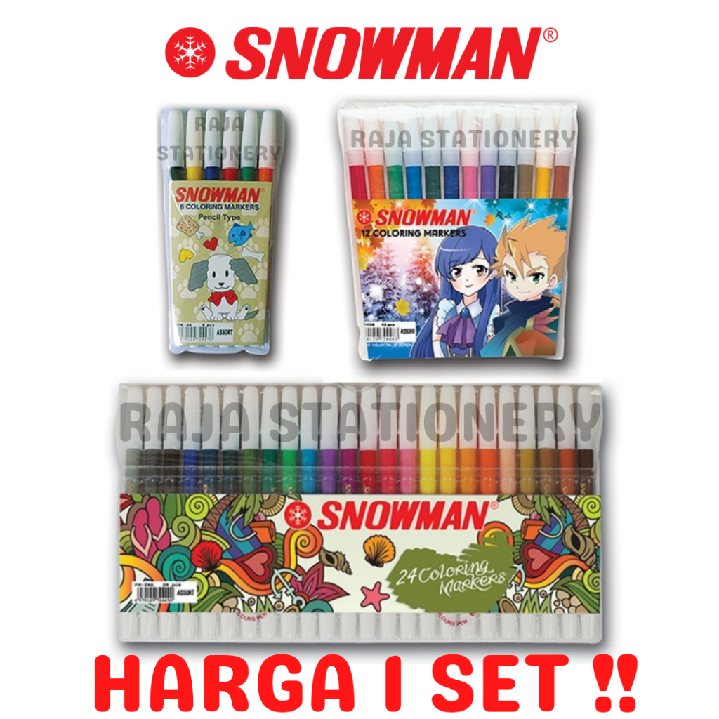 Spidol Colouring Marker Colours / Spidol Snowman 6 12 24 Warna Warni