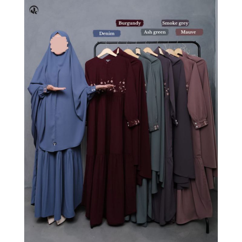 GAMIS TERBARU ASTERA SERIES BAHAN WOLFIS FORZALETA AKSEN BORDIR KHIMAR NONPET TERSEDIA GAMIS JETBLAC