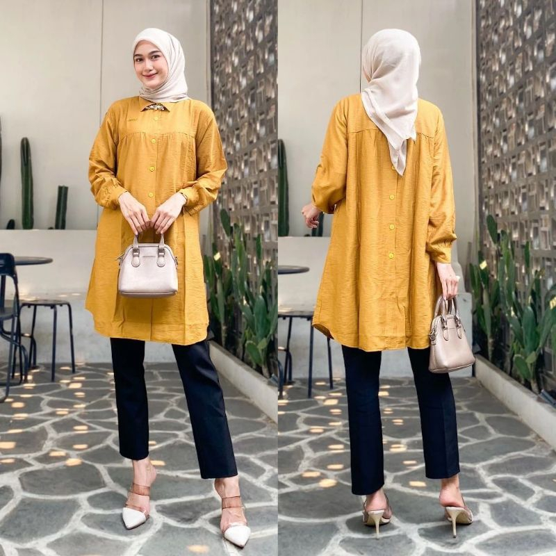 Zyva Tunik Atasan Tunik Polos Kancing Depan Belakang Variasi || Atasan Wanita Polo Linen Termurah