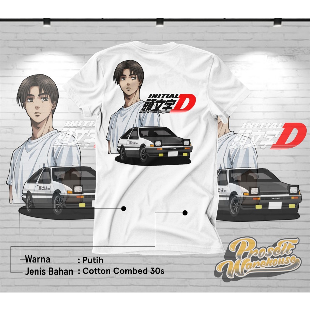 Kaos Initial D takumi AE 86 Warna putih elegant
