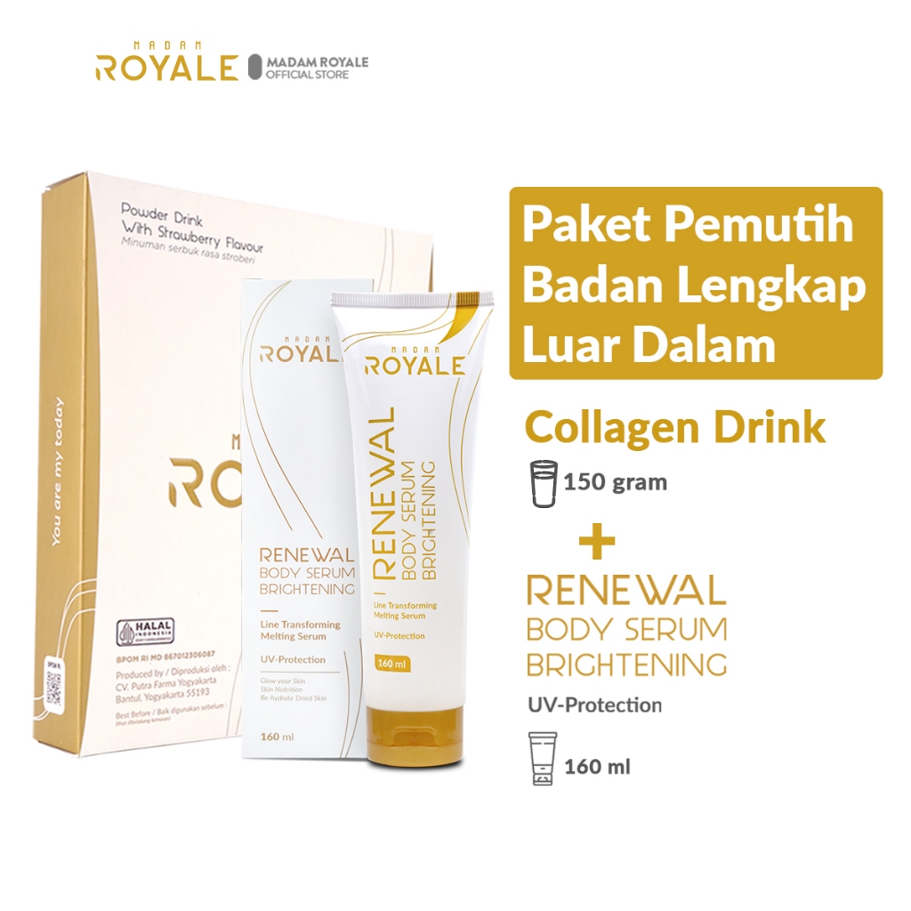 Paket Pemutih Badan Lengkap Luar Dalam | Madam Royale Collagen Drink + Body Serum
