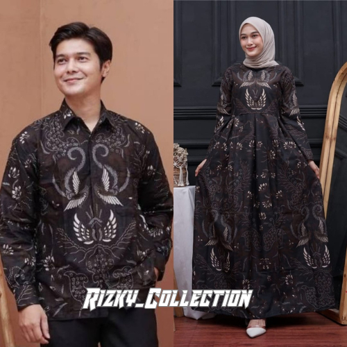 Rizky_Collection - Batik Couple Kemeja Lengan Panjang Gamis Batik Dewasa Modern Terbaru Kekinian