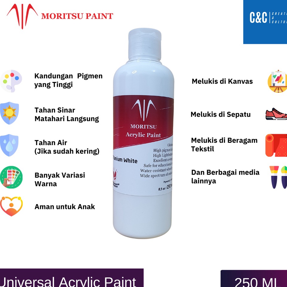 

Serba Serbu Cat Akrilik Moritsu Premium 25ml Moritsu Premium Acrylic Paint 25ml