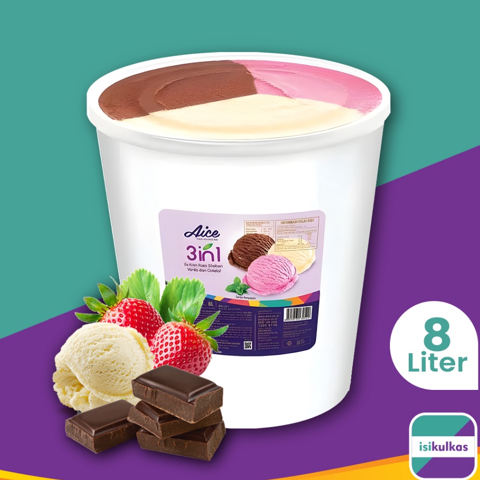 

Mau Ice Cream AICE 3 Rasa Mix Es Krim Neopolitan Ember 8 Liter