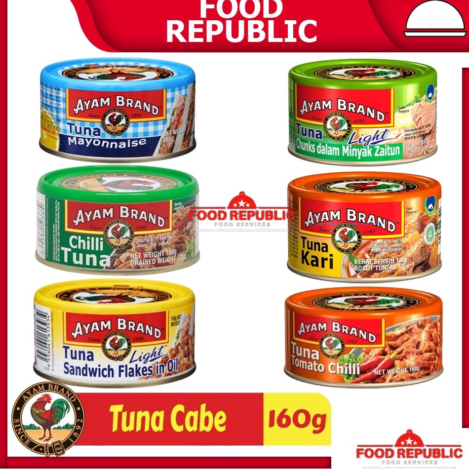 

Terjangkau AYAM BRAND 16 GR IKAN TUNA KALENG TOMAT CHUNKS IN OIL CABE CURRY OLIVE OIL MAYONAISE