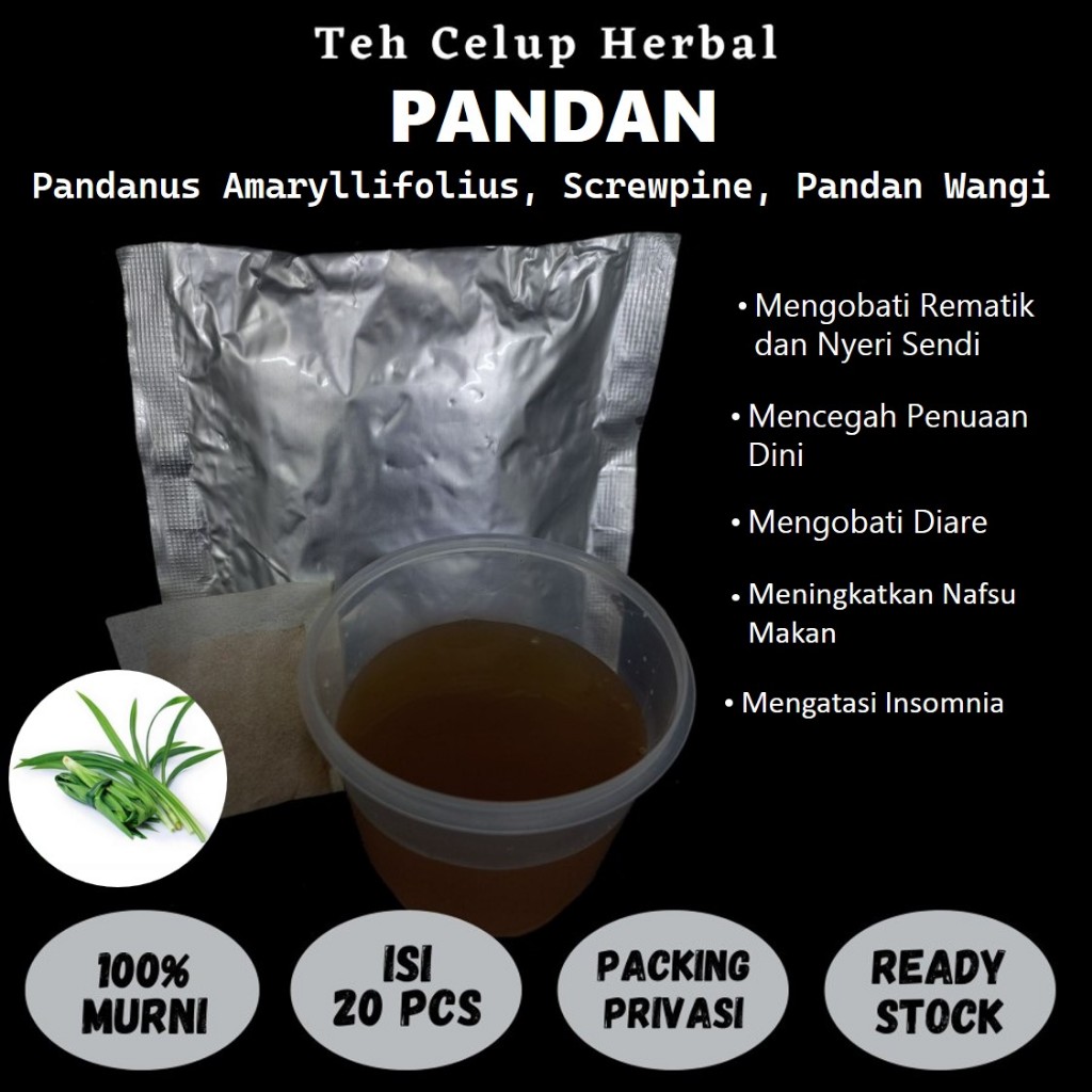 

Teh Celup Herbal PANDAN Rematik dan Nyeri Sendi Kesehatan Mata Gigi Gusi
