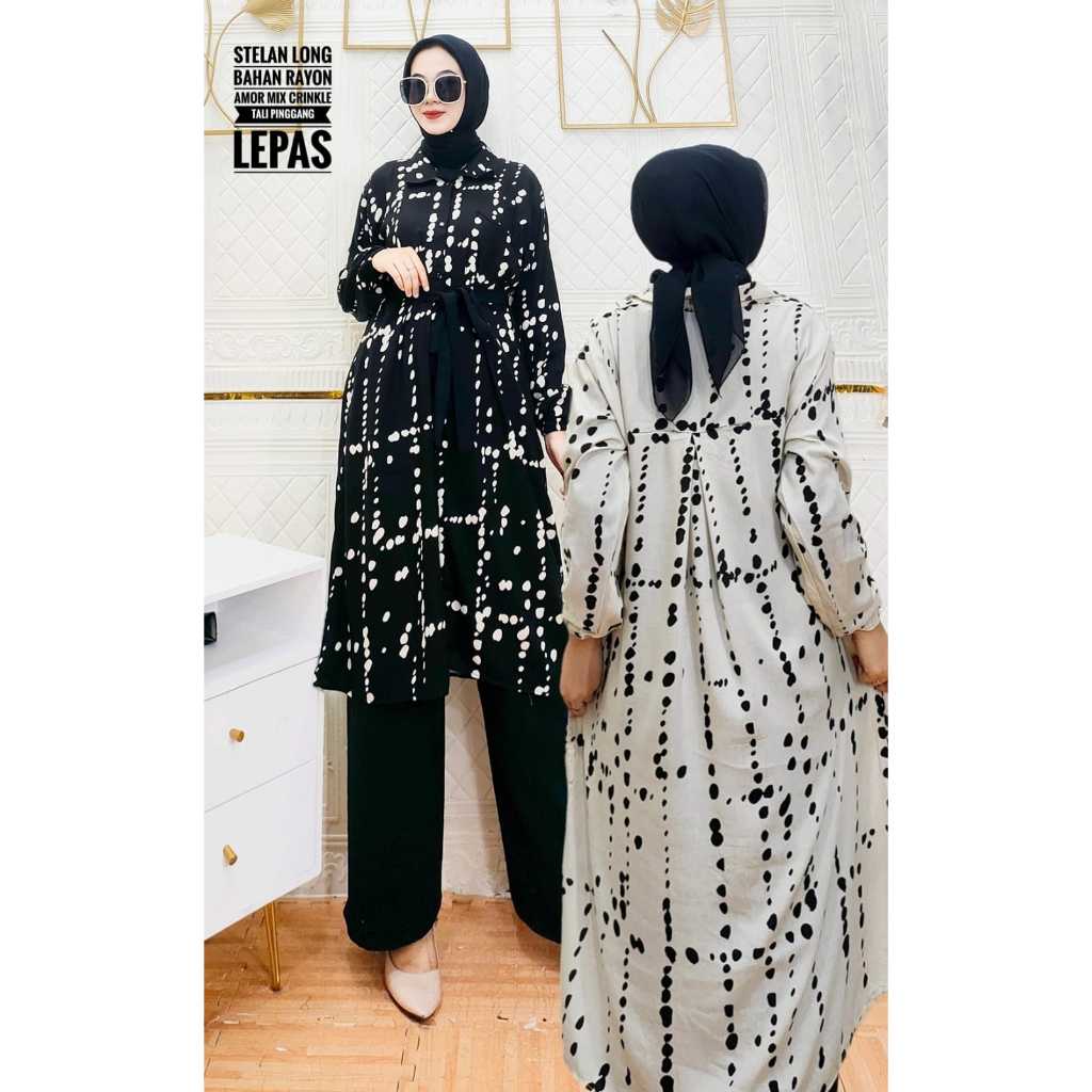 ZARA SET TUNIK MOTIF BARU WANITA // SETELAN LONG TUNIK MOTIF // ONE SET LONG DRESS WANITA KEKINIAN /