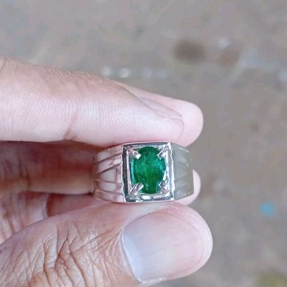 Cincin batu permata natural emerald beryl + memo GLI