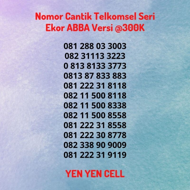 Nomor Cantik Kartu Perdana Telkomsel Simpati Seri Ekor Ujung ABBA Cermin Belakang Versi @300K - Nome