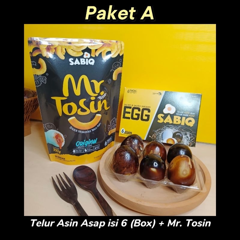 

SABIQ Paket Ekonomis A || Telur Asin Asap isi 6 (Box) + 1 Mr.Tosin (Makaroni) 100gr Ori/Balado ||