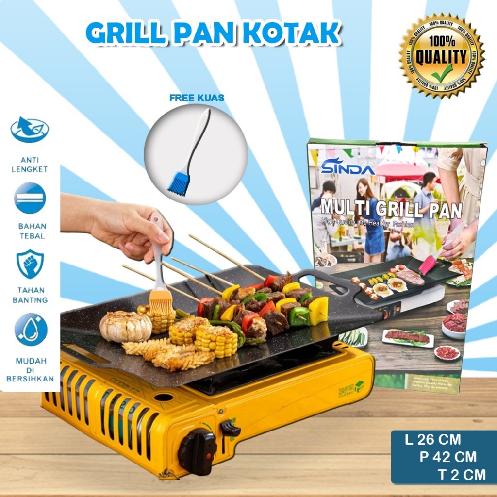 ALAT PEMANGGANG PERSEGI PANJANG / WAJAN PANGGANGAN BBQ ANTILENGKET / GRILL BBQ PERSEGI PANJANG 43X27